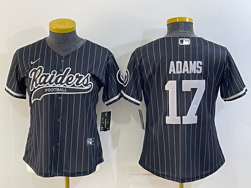 Youth Las Vegas Raiders #17 Davante Adams Black With Patch Cool Base Stitched Baseball Jersey